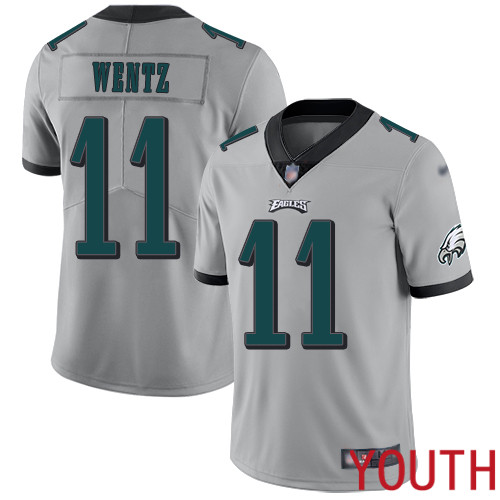 Youth Philadelphia Eagles #11 Carson Wentz Limited Silver Inverted Legend NFL Jersey Football->youth nfl jersey->Youth Jersey